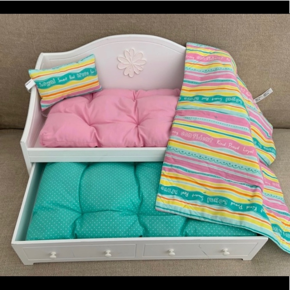 American girl doll white wooden trundle bed